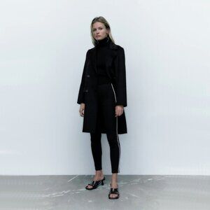 NWT Zara black legging pants w/ sparkly smoke charcoal crystal racer stripes, M